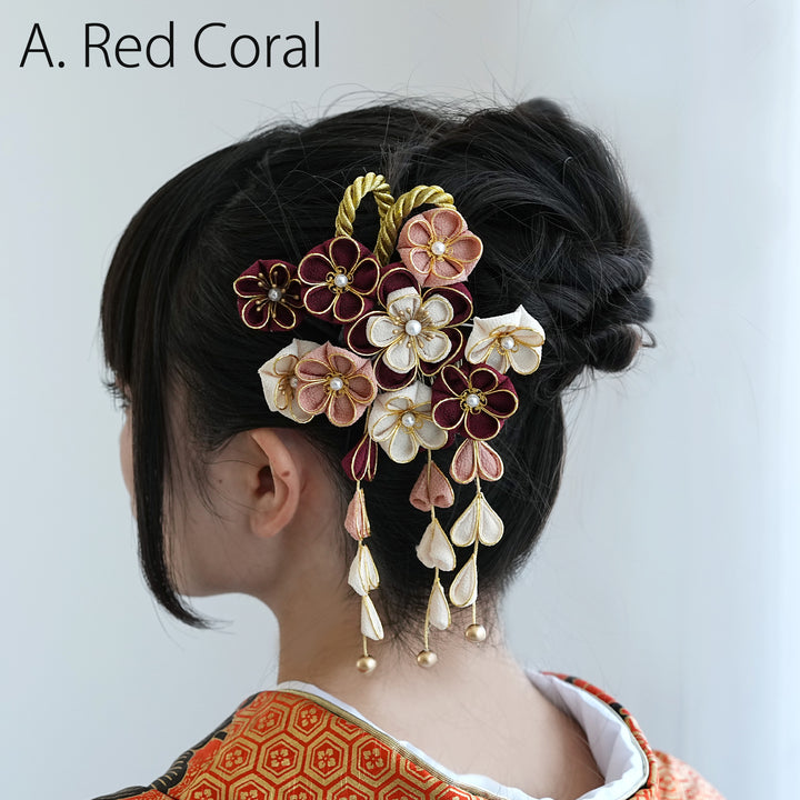 髪飾り 4点セット】彩雫 つまみ細工コーム・Uピン ヘアアクセサリー