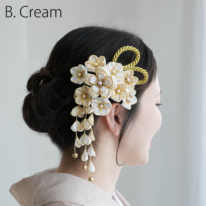 髪飾り 4点セット】彩雫 つまみ細工コーム・Uピン ヘアアクセサリー