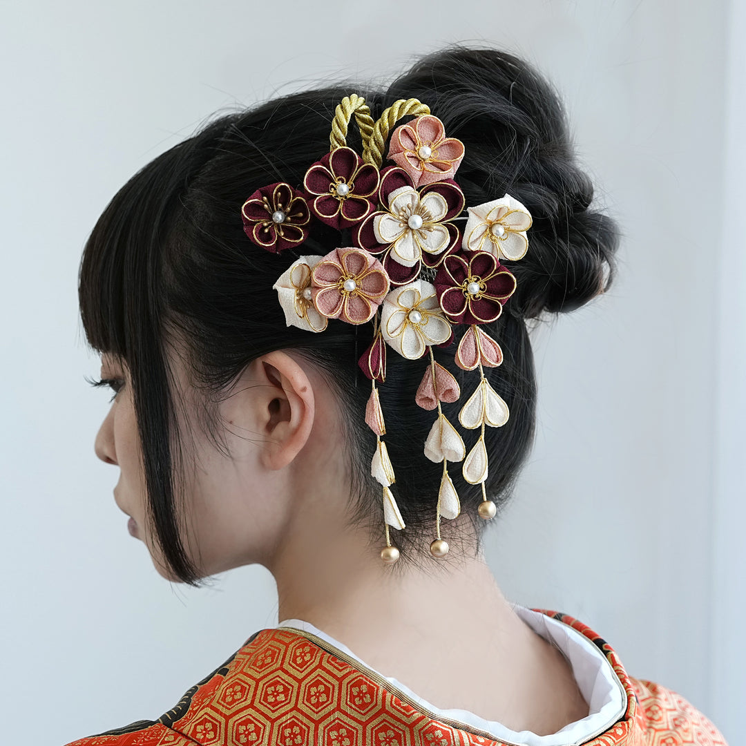 髪飾り 4点セット】彩雫 つまみ細工コーム・Uピン ヘアアクセサリー