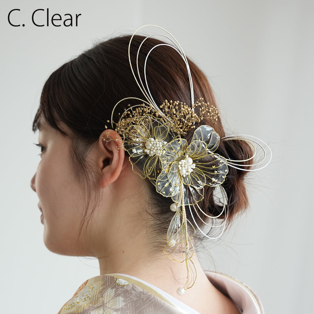 髪飾り 5点セット】 透花と水引 コームUピン ヘアアクセサリー 日本製