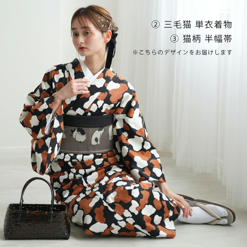 【開運！ねこづくし6点福袋 2026】送料無料！Max68,494円相当 ニコアンティーク×ご縁猫 招き猫・ファブリック着物・国内縫製細帯・猫裏地ポンチョコート・ねこ柄長襦袢・猫耳帽子（6498602000）