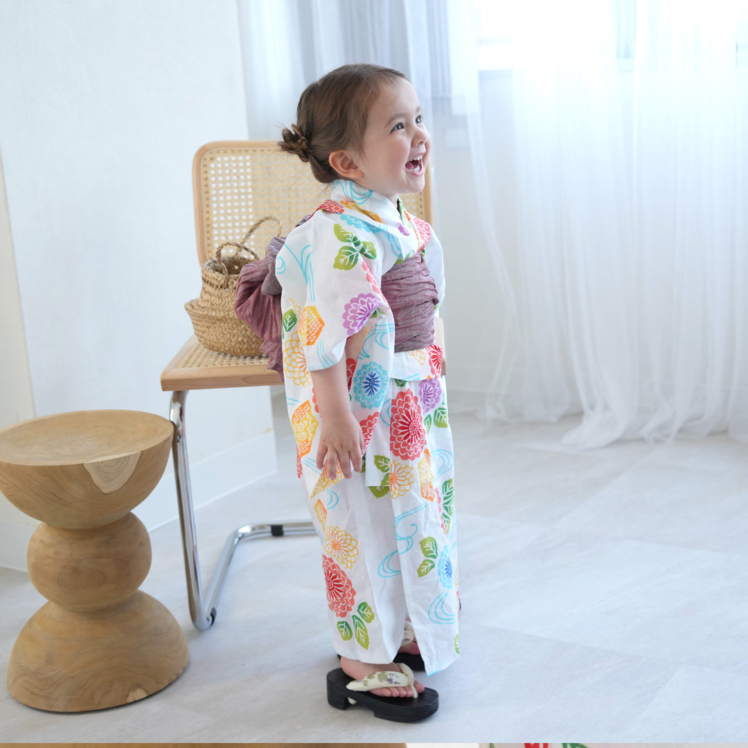 utatane×注染工房 kids 日本製小幅生地使用 子供浴衣3点セット（ゆかた
