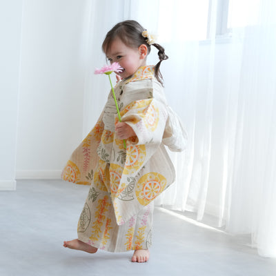 【utatane×注染工房 kids 日本製小幅生地使用 子供浴衣3点セット（ゆかた・帯・下駄） 女の子 】 国産 （6510191401）（7348602101）