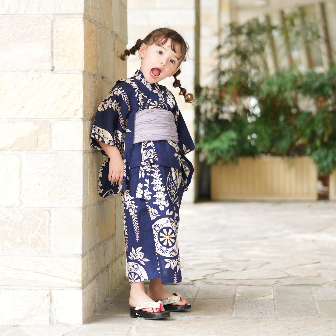 utatane×注染工房 kids 日本製小幅生地使用 子供浴衣3点セット（ゆかた