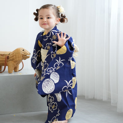 【utatane×注染工房 kids 日本製小幅生地使用 子供浴衣3点セット（ゆかた・帯・下駄） 女の子 】 国産 （6510191801）（7348602101）