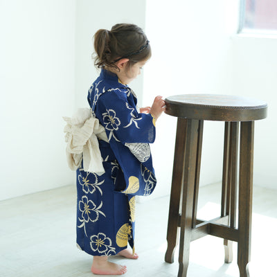 【utatane×注染工房 kids 日本製小幅生地使用 子供浴衣3点セット（ゆかた・帯・下駄） 女の子 】 国産 （6510191801）（7348602101）