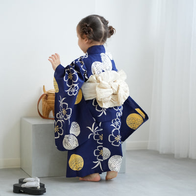 【utatane×注染工房 kids 日本製小幅生地使用 子供浴衣3点セット（ゆかた・帯・下駄） 女の子 】 国産 （6510191801）（7348602101）