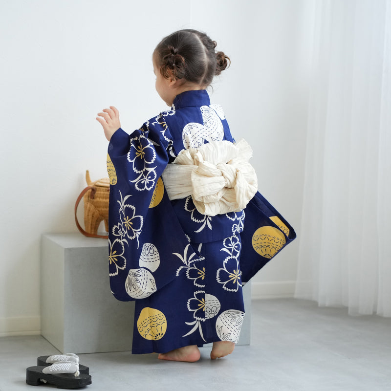 【utatane×注染工房 kids 日本製小幅生地使用 子供浴衣3点セット（ゆかた・帯・下駄） 女の子 】 国産 （6510191801）（7348602101）
