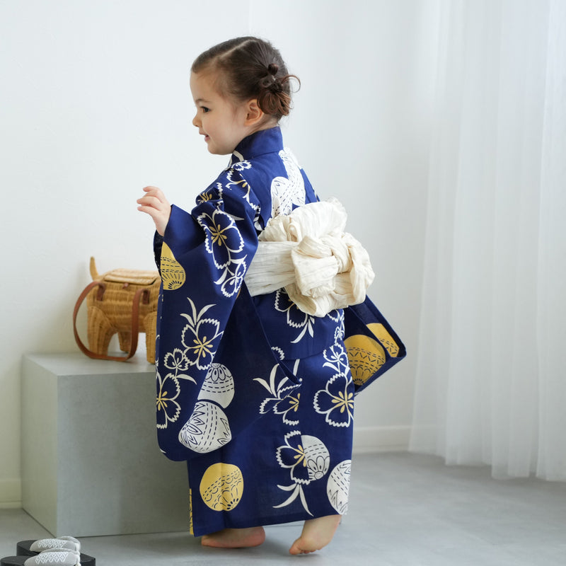 【utatane×注染工房 kids 日本製小幅生地使用 子供浴衣3点セット（ゆかた・帯・下駄） 女の子 】 国産 （6510191801）（7348602101）