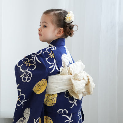 【utatane×注染工房 kids 日本製小幅生地使用 子供浴衣3点セット（ゆかた・帯・下駄） 女の子 】 国産 （6510191801）（7348602101）