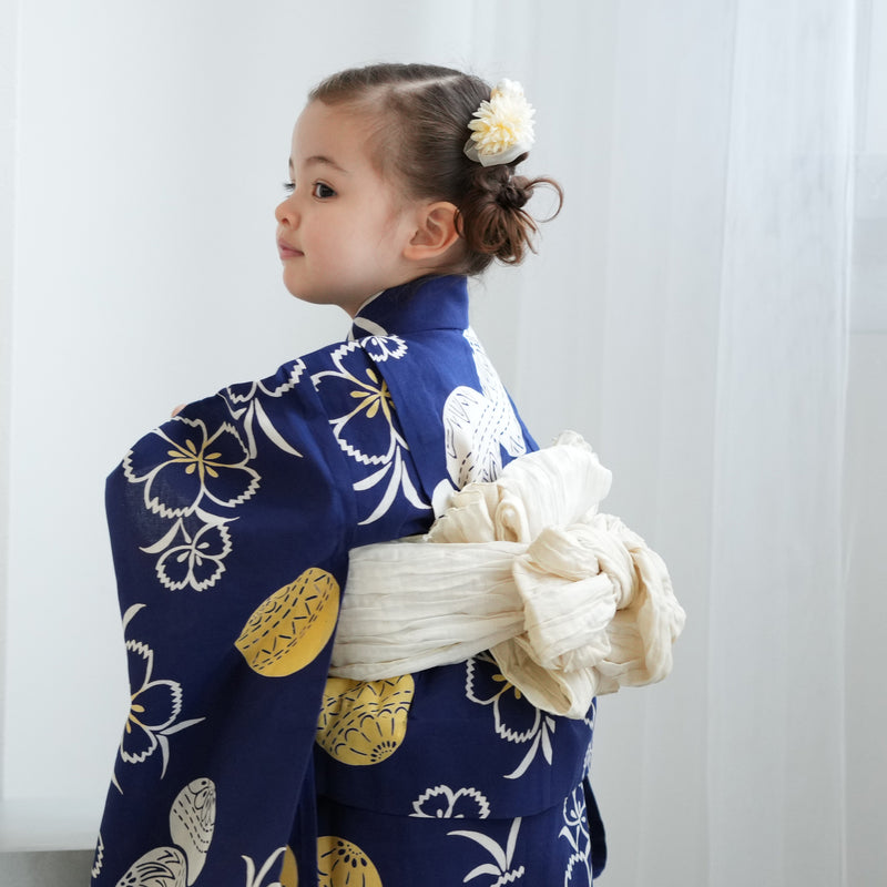 【utatane×注染工房 kids 日本製小幅生地使用 子供浴衣3点セット（ゆかた・帯・下駄） 女の子 】 国産 （6510191801）（7348602101）