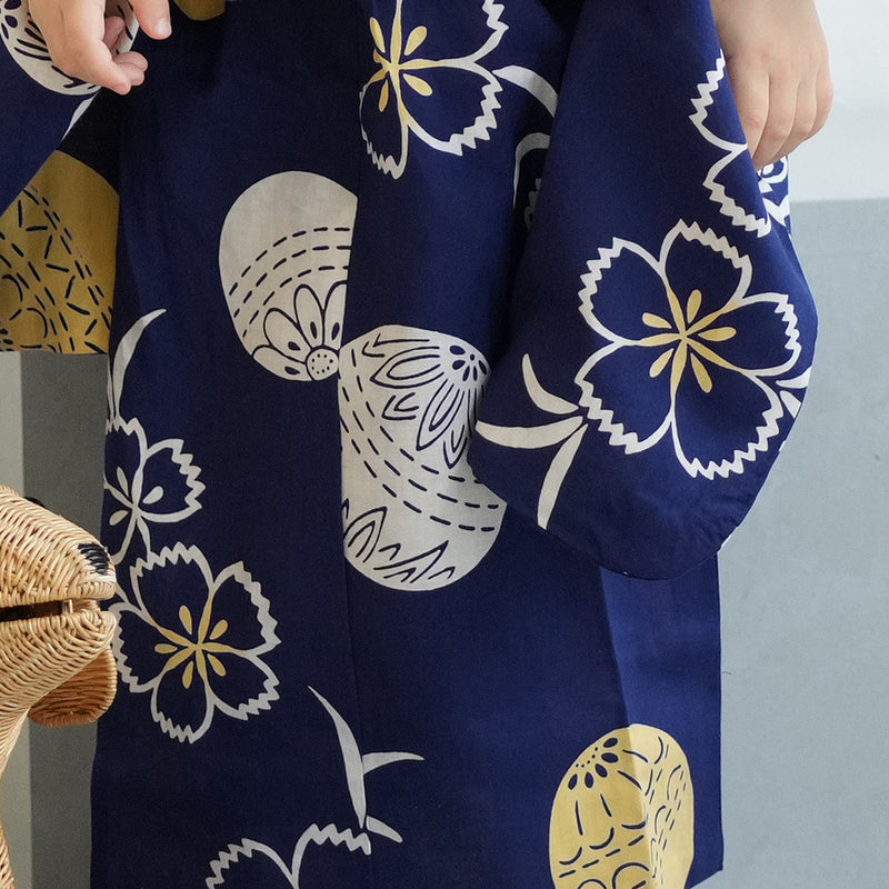 【utatane×注染工房 kids 日本製小幅生地使用 子供浴衣3点セット（ゆかた・帯・下駄） 女の子 】 国産 （6510191801）（7348602101）