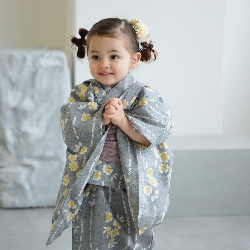 【utatane×注染工房 kids 日本製小幅生地使用 子供浴衣3点セット（ゆかた・帯・下駄） 女の子 】 国産 （6510192201）（7348602101）