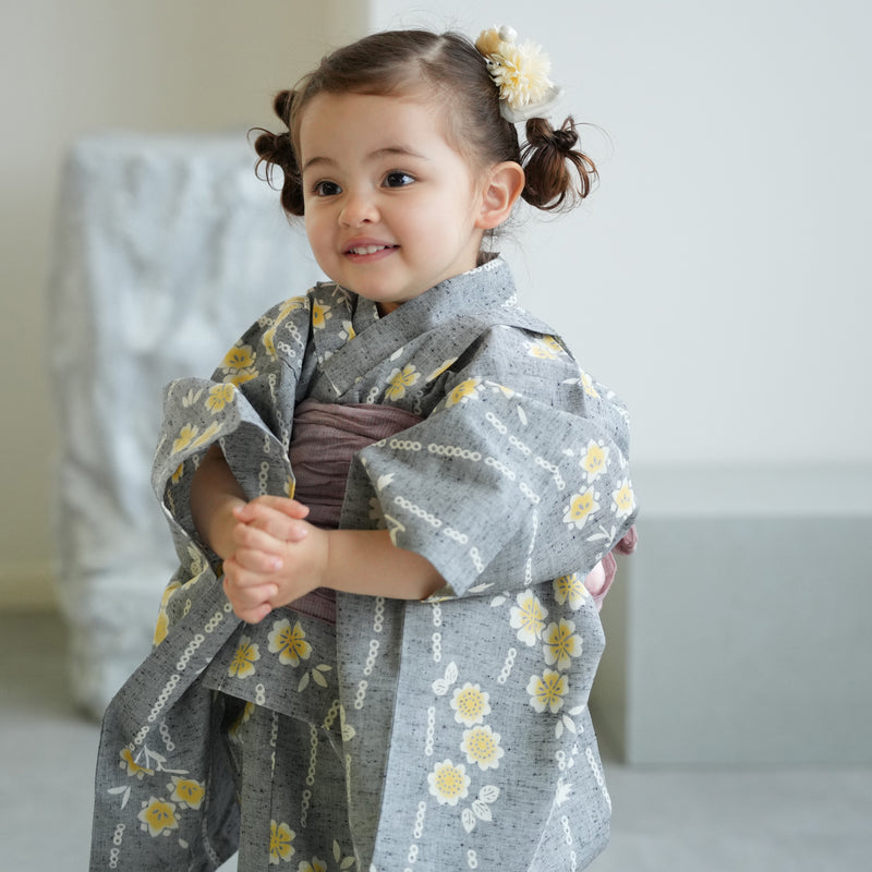 【utatane×注染工房 kids 日本製小幅生地使用 子供浴衣3点セット（ゆかた・帯・下駄） 女の子 】 国産 （6510192201）（7348602101）