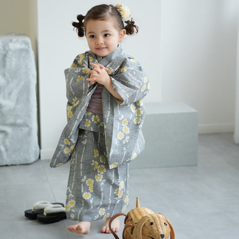 【utatane×注染工房 kids 日本製小幅生地使用 子供浴衣3点セット（ゆかた・帯・下駄） 女の子 】 国産 （6510192201）（7348602101）
