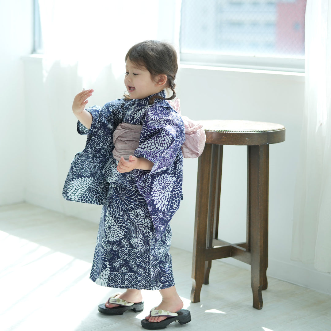 utatane×注染工房 kids 日本製小幅生地使用 子供浴衣3点セット