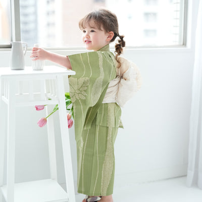 【utatane×注染工房 kids 日本製小幅生地使用 子供浴衣3点セット（ゆかた・帯・下駄） 女の子 】 国産 （6510192501）（03-14-07-）