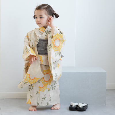 【utatane×注染工房 kids 日本製小幅生地使用 子供浴衣3点セット（ゆかた・帯・下駄） 女の子 】 国産 （6510192601）（7348602101）