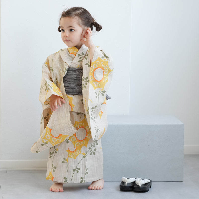 【utatane×注染工房 kids 日本製小幅生地使用 子供浴衣3点セット（ゆかた・帯・下駄） 女の子 】 国産 （6510192601）（7348602101）