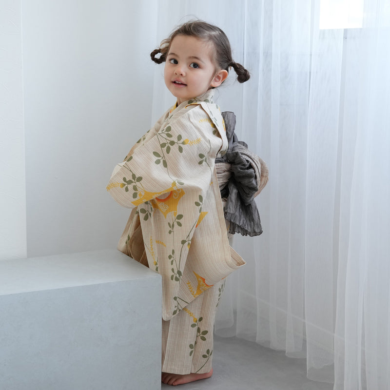【utatane×注染工房 kids 日本製小幅生地使用 子供浴衣3点セット（ゆかた・帯・下駄） 女の子 】 国産 （6510192601）（7348602101）