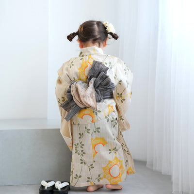 【utatane×注染工房 kids 日本製小幅生地使用 子供浴衣3点セット（ゆかた・帯・下駄） 女の子 】 国産 （6510192601）（7348602101）