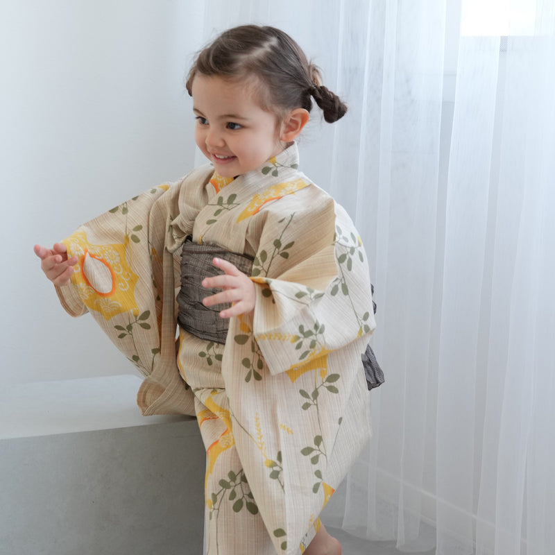 【utatane×注染工房 kids 日本製小幅生地使用 子供浴衣3点セット（ゆかた・帯・下駄） 女の子 】 国産 （6510192601）（7348602101）