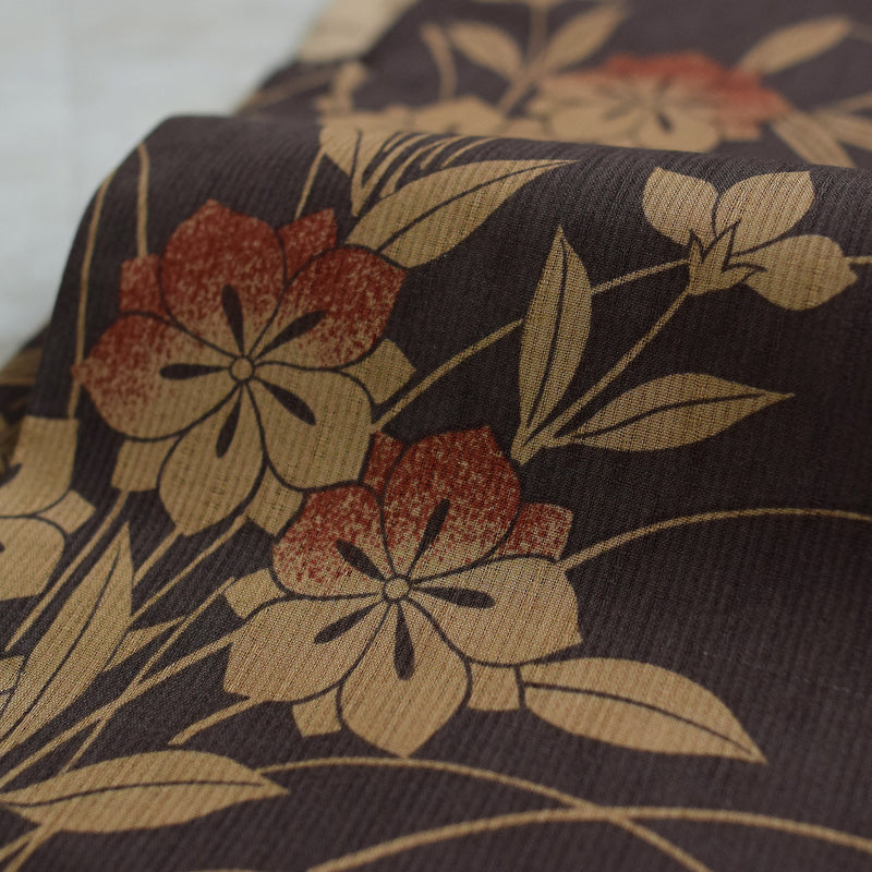 【ニコアンティーク kids 高級変わり織 子供浴衣3点セット（ゆかた・帯・下駄）女の子 珈琲色の変わり市松と小菊】 国産生地 国内染色 （6510239601）