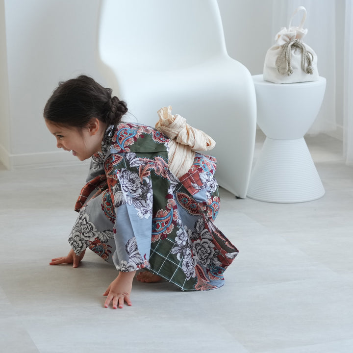 日本未入荷 ニコアンティーク kids 高級変わり織 子供浴衣3点セット（ゆかた 着物・浴衣
