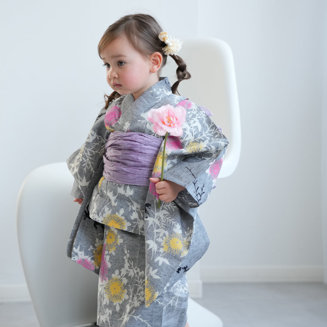 utatane×注染工房 kids 日本製小幅生地使用 子供浴衣3点セット（ゆかた