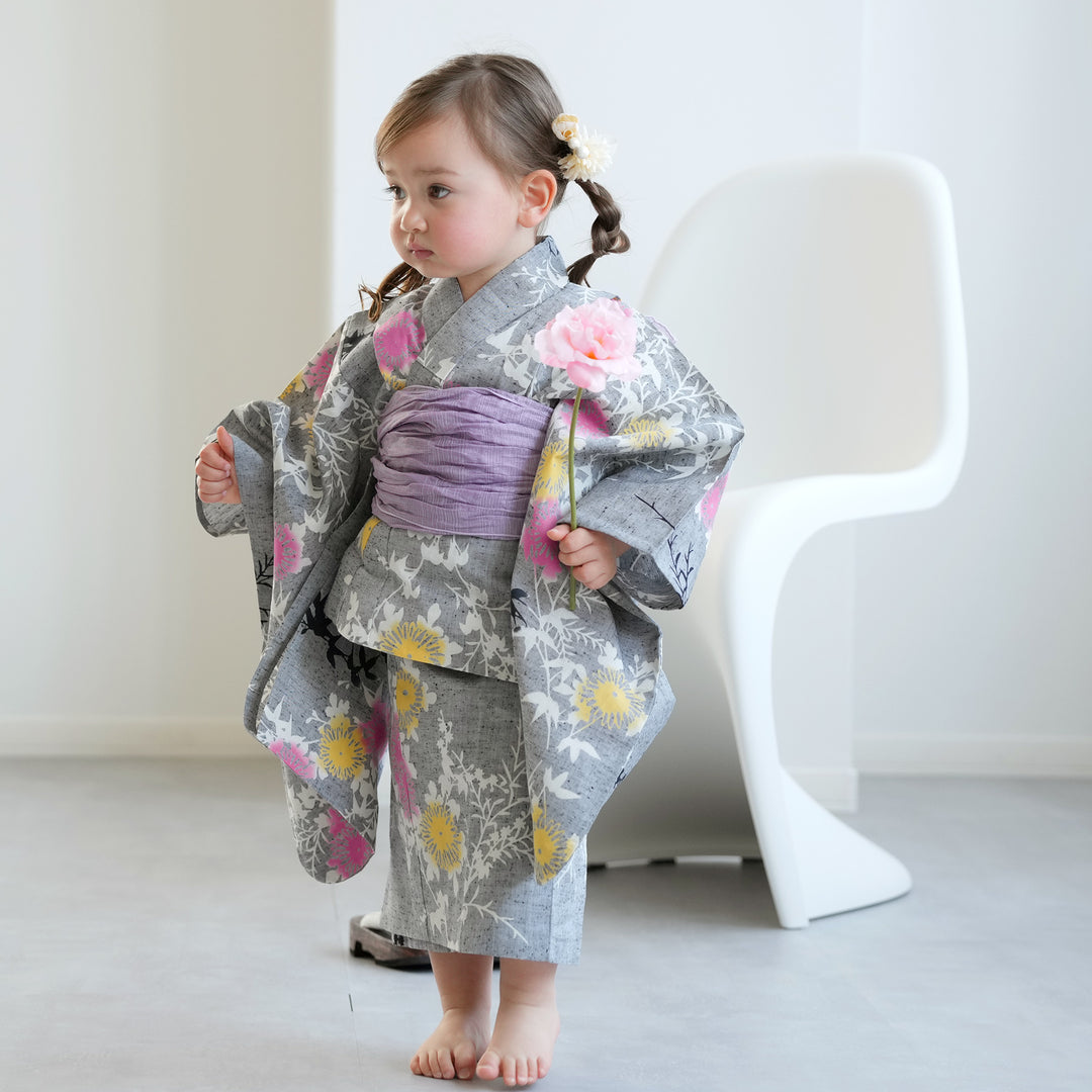utatane×注染工房 kids 日本製小幅生地使用 子供浴衣3点セット（ゆかた
