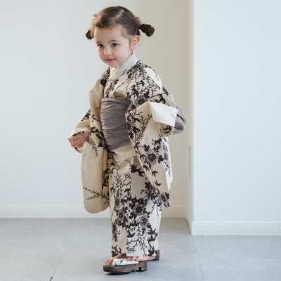 【utatane×注染工房 kids 日本製小幅生地使用 子供浴衣3点セット（ゆかた・帯・下駄） 女の子 】 国産 （6510261901）（7348601301）