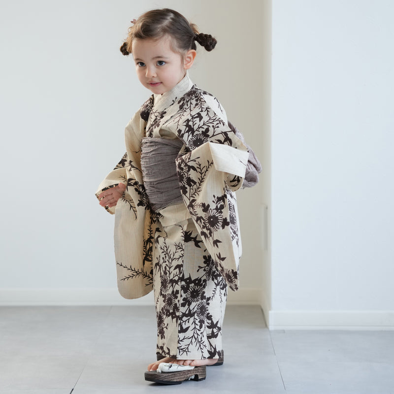 【utatane×注染工房 kids 日本製小幅生地使用 子供浴衣3点セット（ゆかた・帯・下駄） 女の子 】 国産 （6510261901）（7348601301）