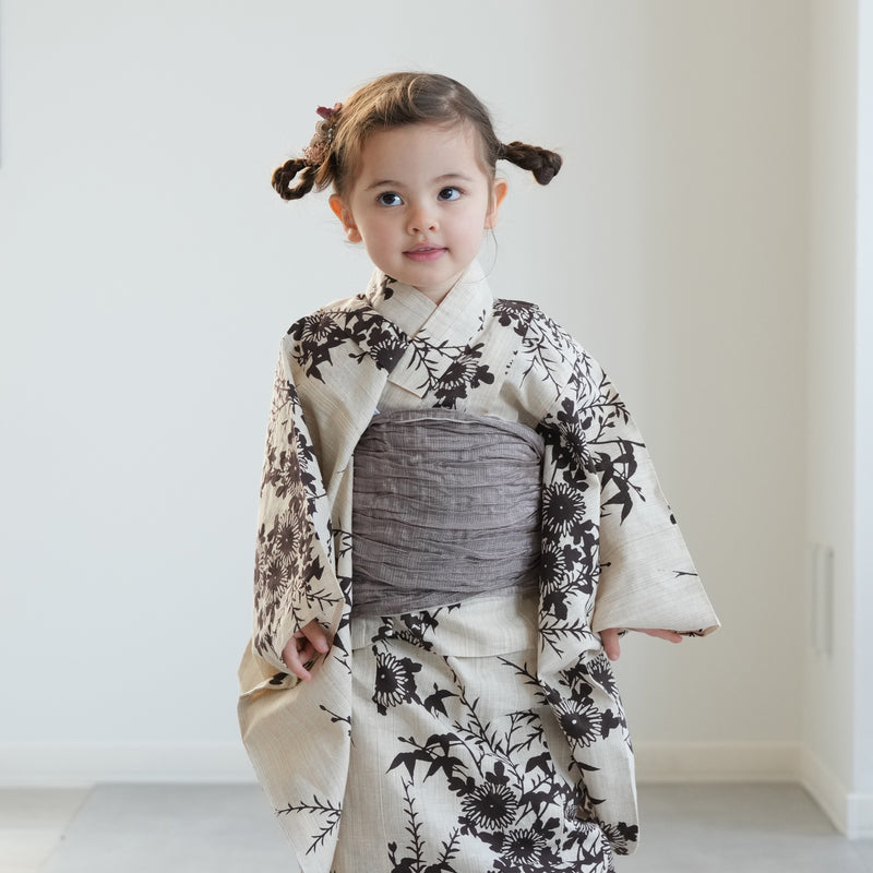 【utatane×注染工房 kids 日本製小幅生地使用 子供浴衣3点セット（ゆかた・帯・下駄） 女の子 】 国産 （6510261901）（7348601301）