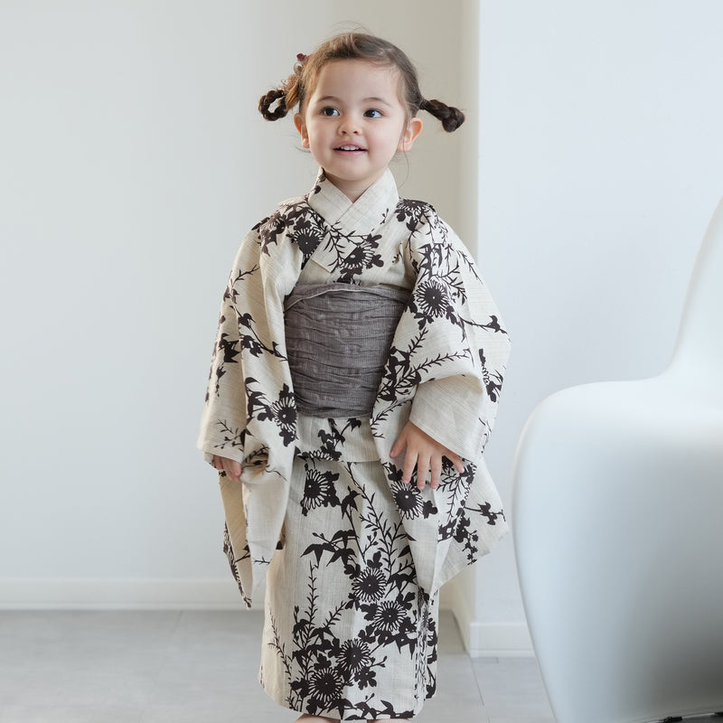 【utatane×注染工房 kids 日本製小幅生地使用 子供浴衣3点セット（ゆかた・帯・下駄） 女の子 】 国産 （6510261901）（7348601301）