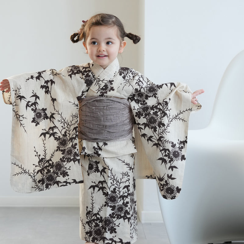 【utatane×注染工房 kids 日本製小幅生地使用 子供浴衣3点セット（ゆかた・帯・下駄） 女の子 】 国産 （6510261901）（7348601301）