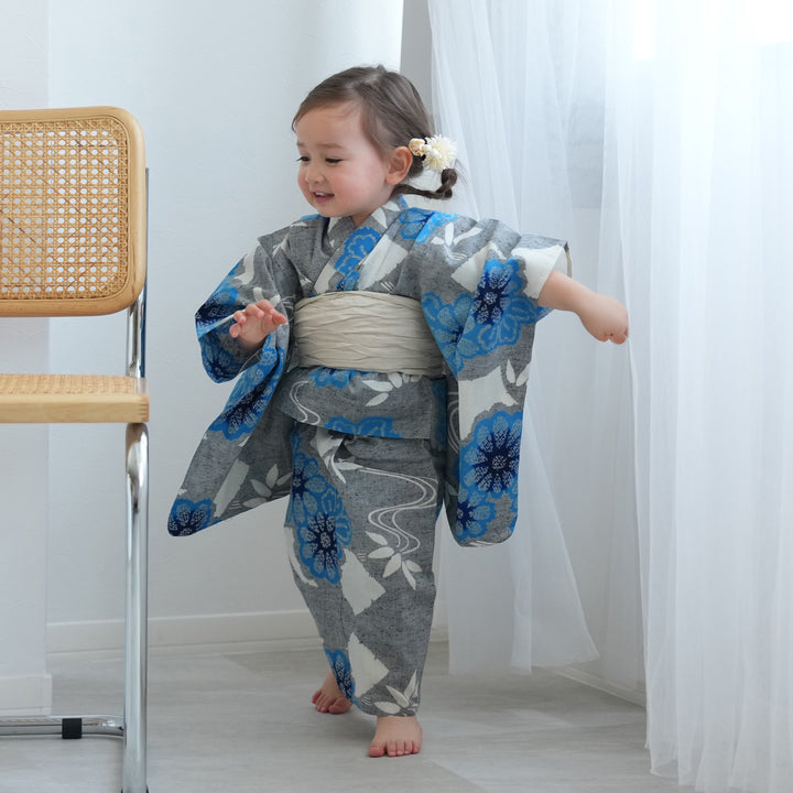 utatane×注染工房 kids 日本製小幅生地使用 子供浴衣3点セット（ゆかた