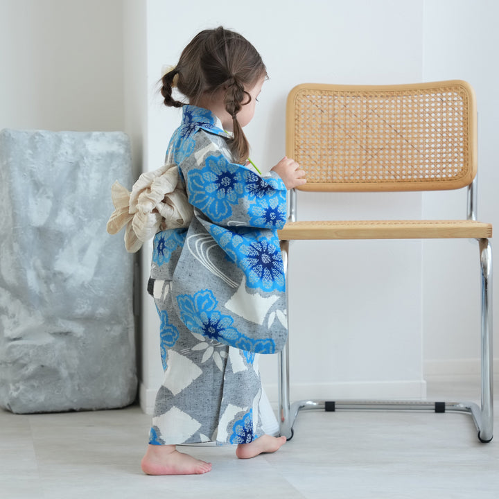 utatane×注染工房 kids 日本製小幅生地使用 子供浴衣3点セット（ゆかた