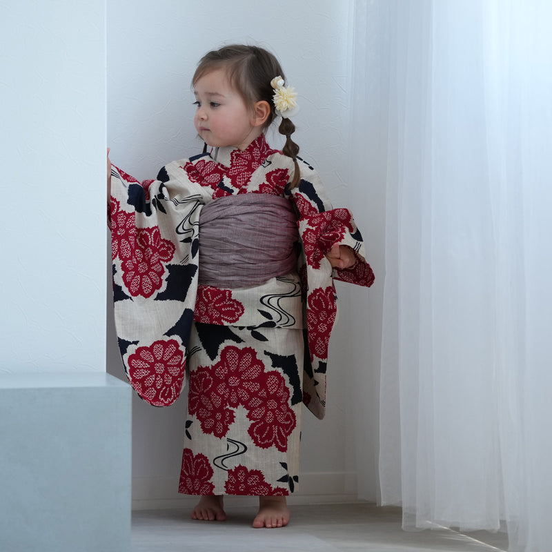 【utatane×注染工房 kids 日本製小幅生地使用 子供浴衣3点セット（ゆかた・帯・下駄） 女の子 】 国産 （6510263401）（03-14-07-）