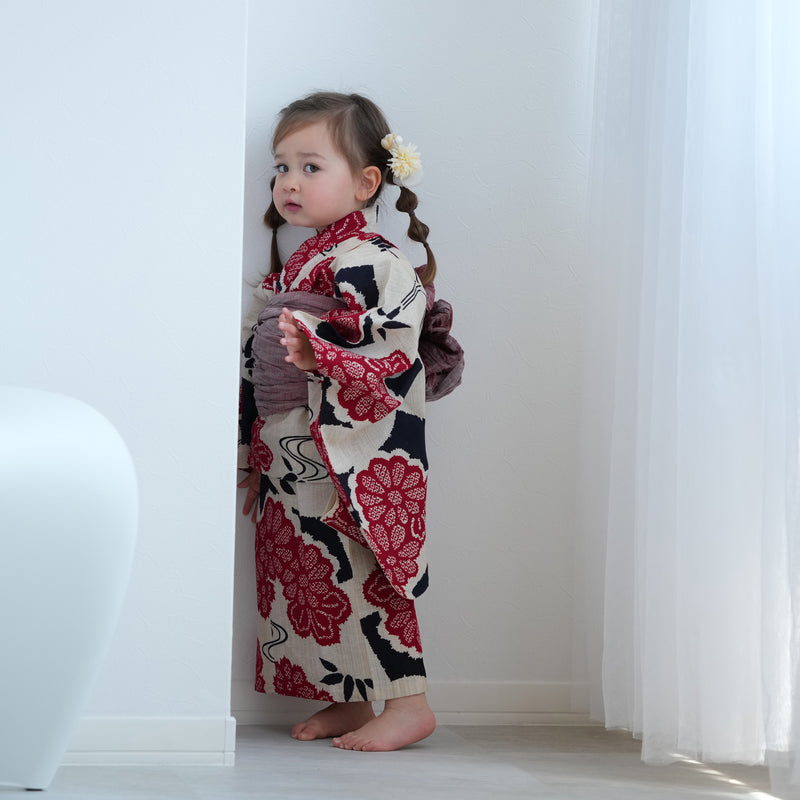 【utatane×注染工房 kids 日本製小幅生地使用 子供浴衣3点セット（ゆかた・帯・下駄） 女の子 】 国産 （6510263401）（03-14-07-）