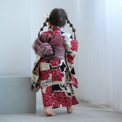 【utatane×注染工房 kids 日本製小幅生地使用 子供浴衣3点セット（ゆかた・帯・下駄） 女の子 】 国産 （6510263401）（03-14-07-）