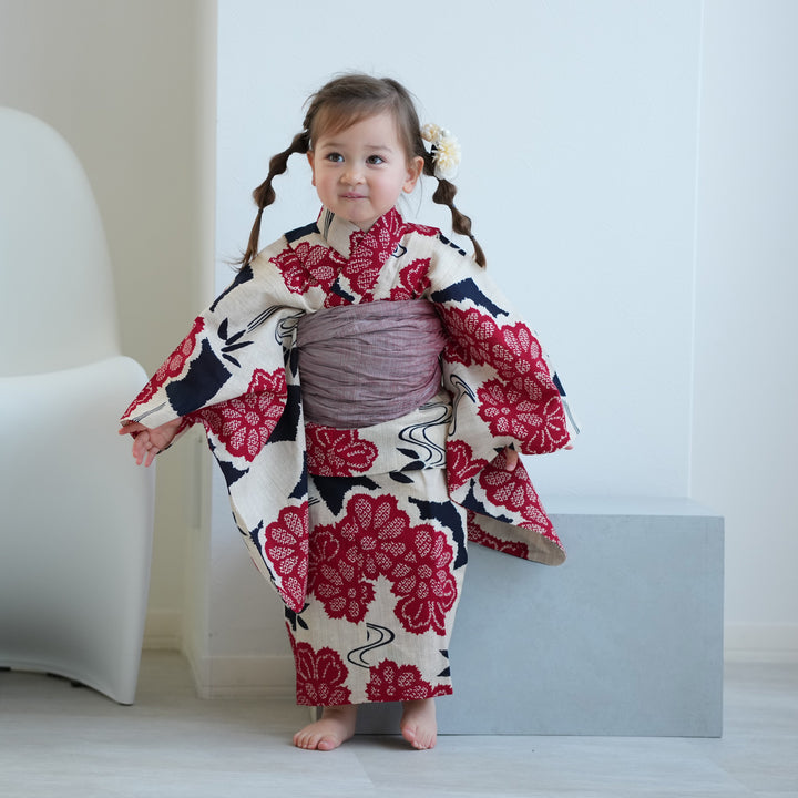 utatane×注染工房 kids 日本製小幅生地使用 子供浴衣3点セット（ゆかた