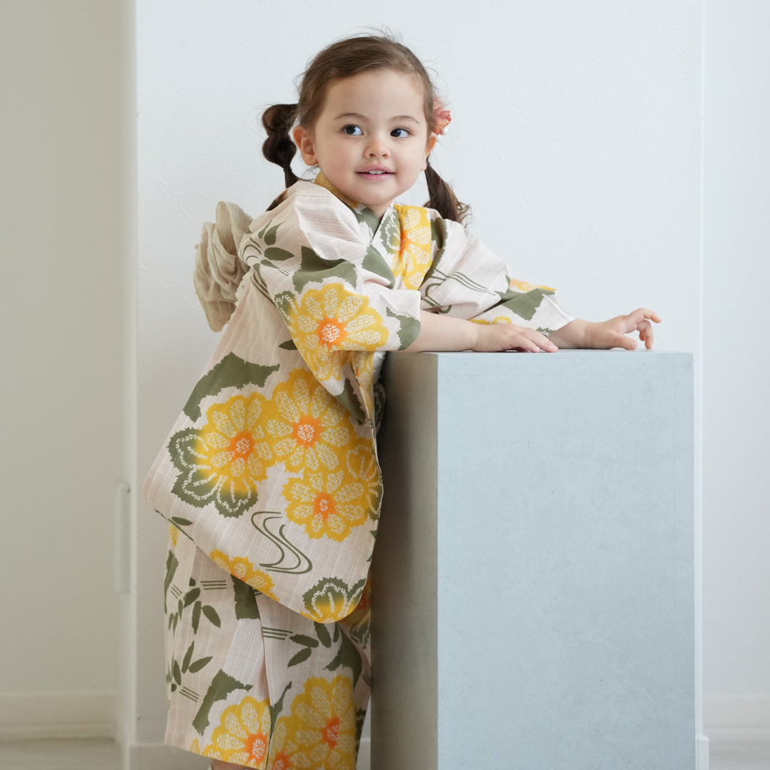 utatane×注染工房 kids 日本製小幅生地使用 子供浴衣3点セット（ゆかた