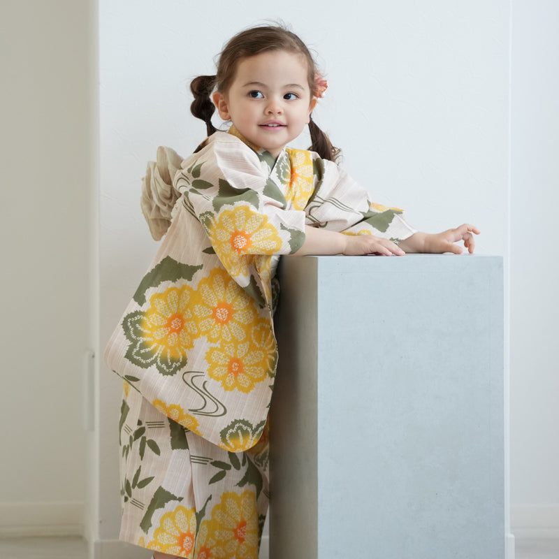 【utatane×注染工房 kids 日本製小幅生地使用 子供浴衣3点セット（ゆかた・帯・下駄） 女の子 】 国産 （6510263501）（03-14-07-）