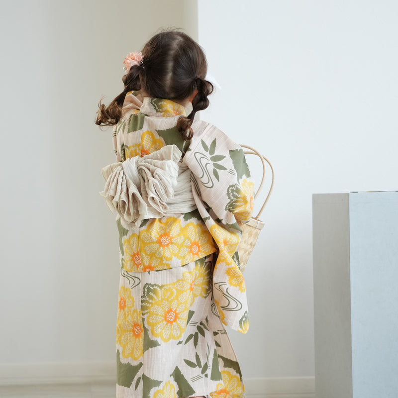 【utatane×注染工房 kids 日本製小幅生地使用 子供浴衣3点セット（ゆかた・帯・下駄） 女の子 】 国産 （6510263501）（03-14-07-）