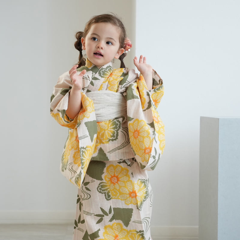 【utatane×注染工房 kids 日本製小幅生地使用 子供浴衣3点セット（ゆかた・帯・下駄） 女の子 】 国産 （6510263501）（03-14-07-）