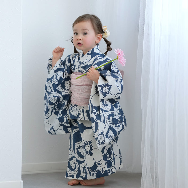 【utatane×注染工房 kids 日本製小幅生地使用 子供浴衣3点セット（ゆかた・帯・下駄） 女の子 】 国産 （6510263701）（7348601301）
