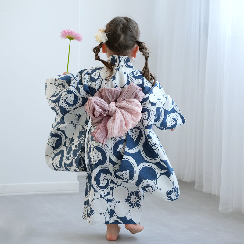 【utatane×注染工房 kids 日本製小幅生地使用 子供浴衣3点セット（ゆかた・帯・下駄） 女の子 】 国産 （6510263701）（7348601301）