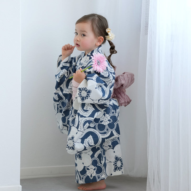 【utatane×注染工房 kids 日本製小幅生地使用 子供浴衣3点セット（ゆかた・帯・下駄） 女の子 】 国産 （6510263701）（7348601301）