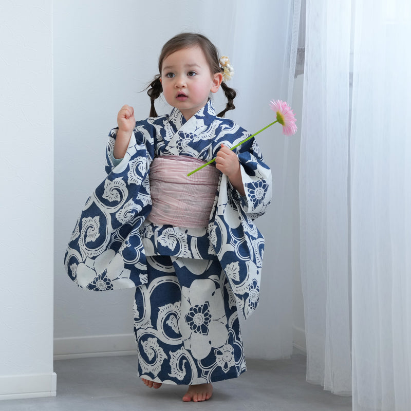 【限定セール！】 utatane×注染工房 kids 子供浴衣3点セット 日本製小幅生地使用 着物・浴衣・和小物