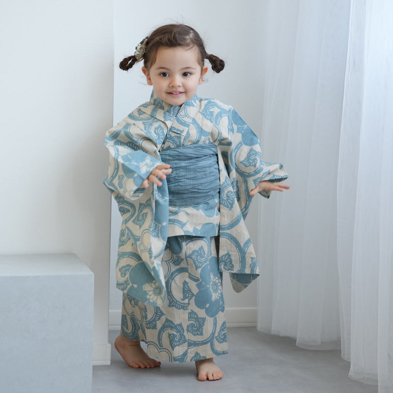 【utatane×注染工房 kids 日本製小幅生地使用 子供浴衣3点セット（ゆかた・帯・下駄） 女の子 】 国産 （6510263801）（7348601301）